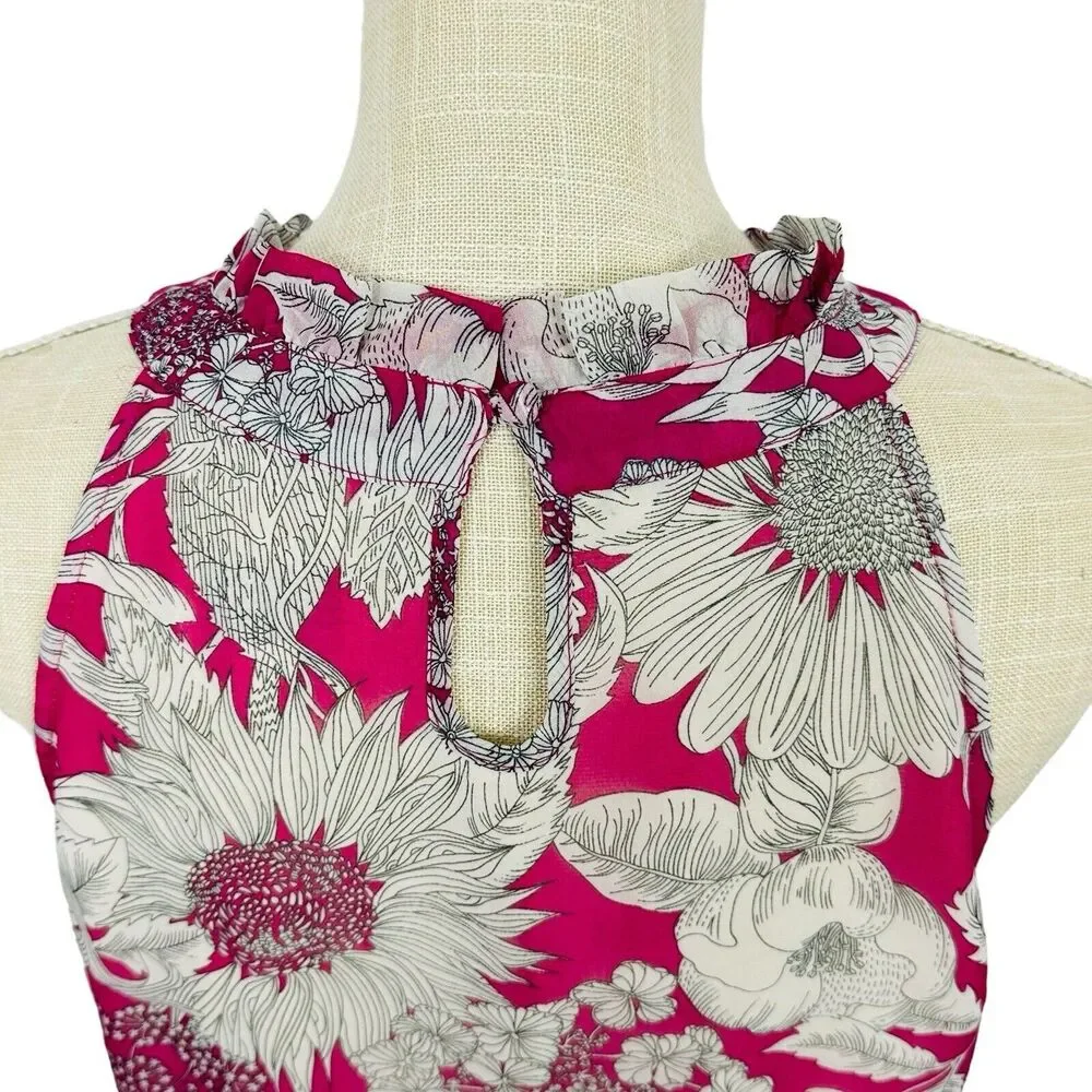 Liberty of London Floral Tank Top High Neck Lined Breezy Womens Sz M Pink White - Picture 6 of 11